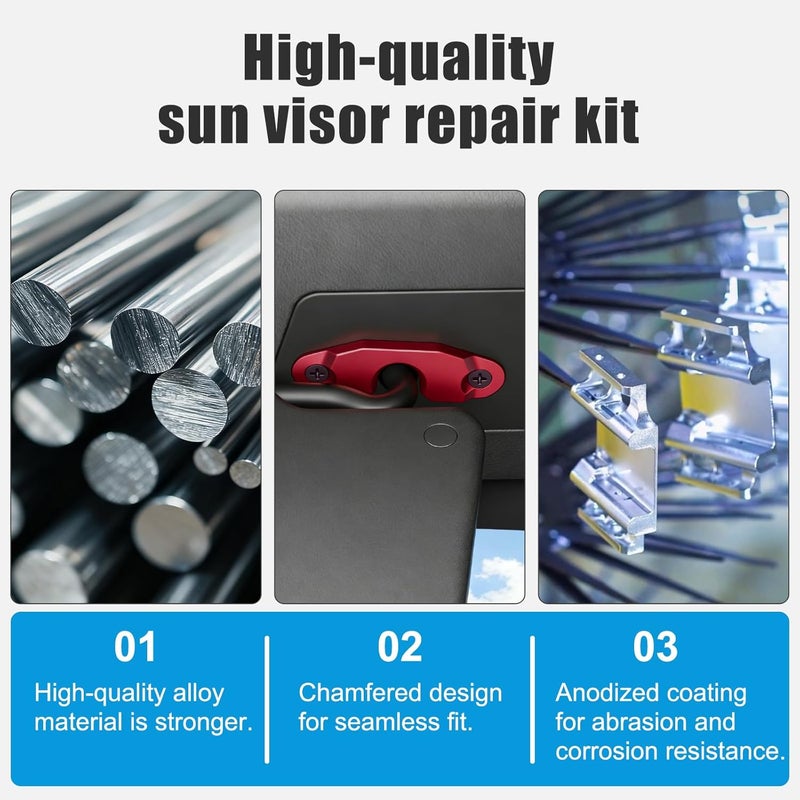 Veharvim Upgraded Aluminum Alloy Sun Visor Repair Kit for Jeep, Heavy Duty Sun Visor Clip Compatible with Jeep Wrangler JK 2018/ JL/Wrangler 2018-2023/ Gladiator 2020-2023,Red - Image 4